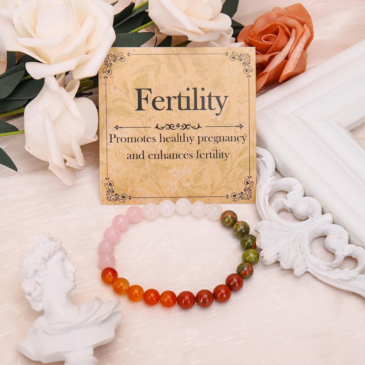 CalmCradle™ Fertility Bracelet | Piezo-Calm Moonstone & Rose Quartz Wristband for Natural Conception Support