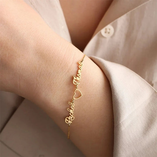 Custom Two-Name Heart Bracelet – Mom & Child
