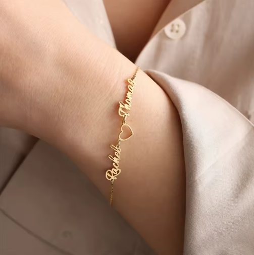 Custom Two-Name Heart Bracelet – Mom & Child
