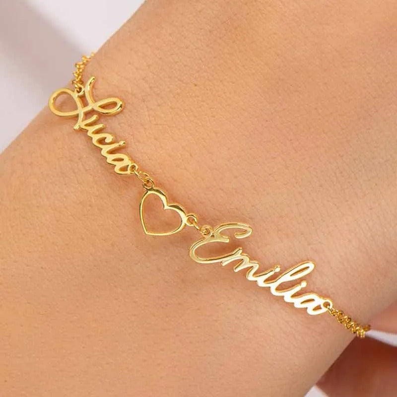 Custom Two-Name Heart Bracelet – Mom & Child