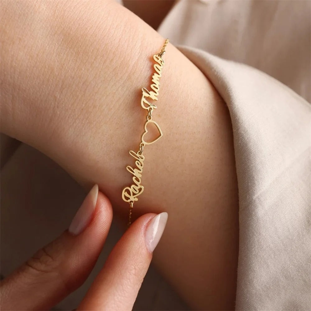 Custom Two-Name Heart Bracelet – Mom & Child