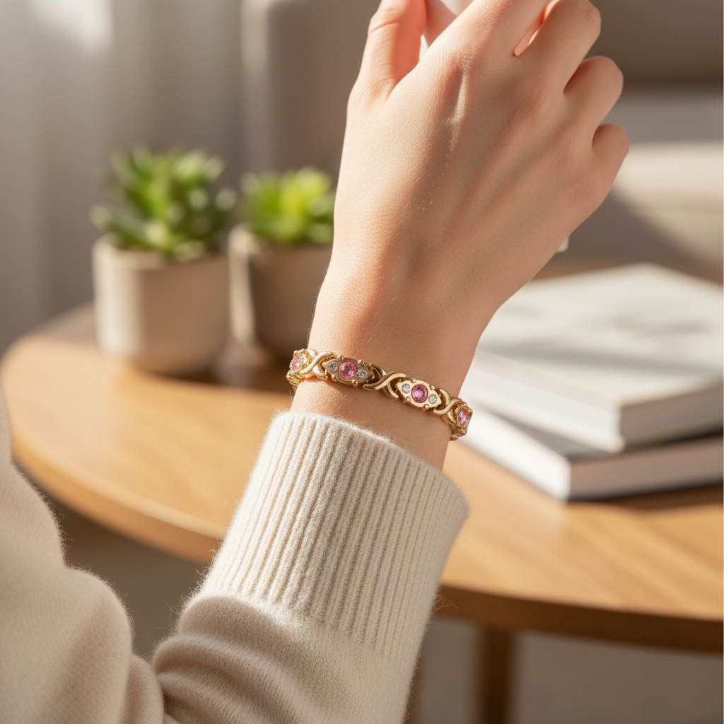 Energy magnet bracelet, eco-friendly alloy with diamonds