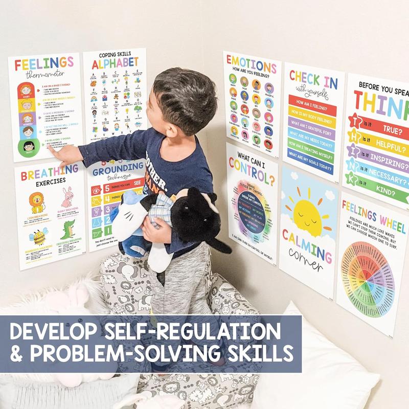 12 Pcs Calming Corner Posters / Emotions Chart & Feelings Wheel for Kids