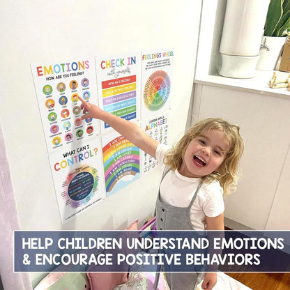 12 Pcs Calming Corner Posters / Emotions Chart & Feelings Wheel for Kids