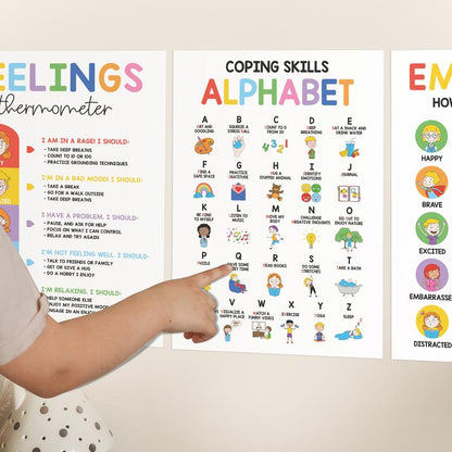 12 Pcs Calming Corner Posters / Emotions Chart & Feelings Wheel for Kids