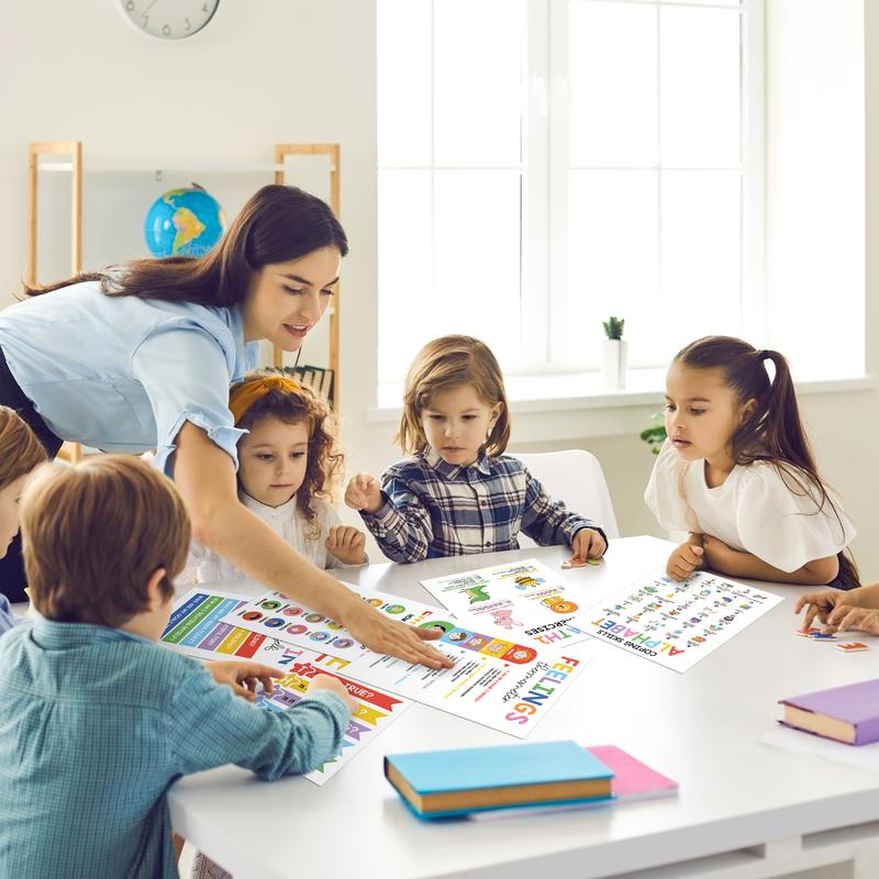 12 Pcs Calming Corner Posters / Emotions Chart & Feelings Wheel for Kids