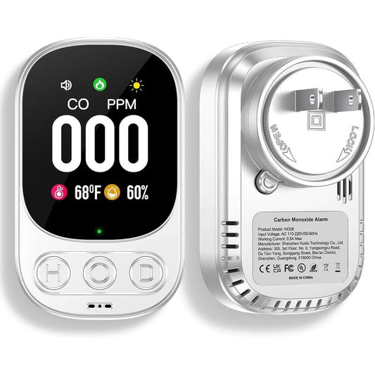 Carbon Monoxide Detector Plug in Wall, 3-in-1 CO Level Monitor Alarm with Temp/Humidity Sensor